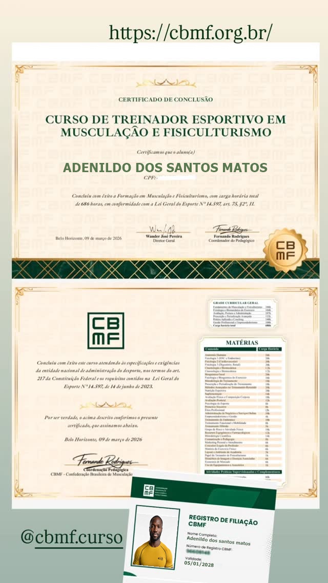 Certificado CBMF Adenildo Matos - Studio Laje Gym
